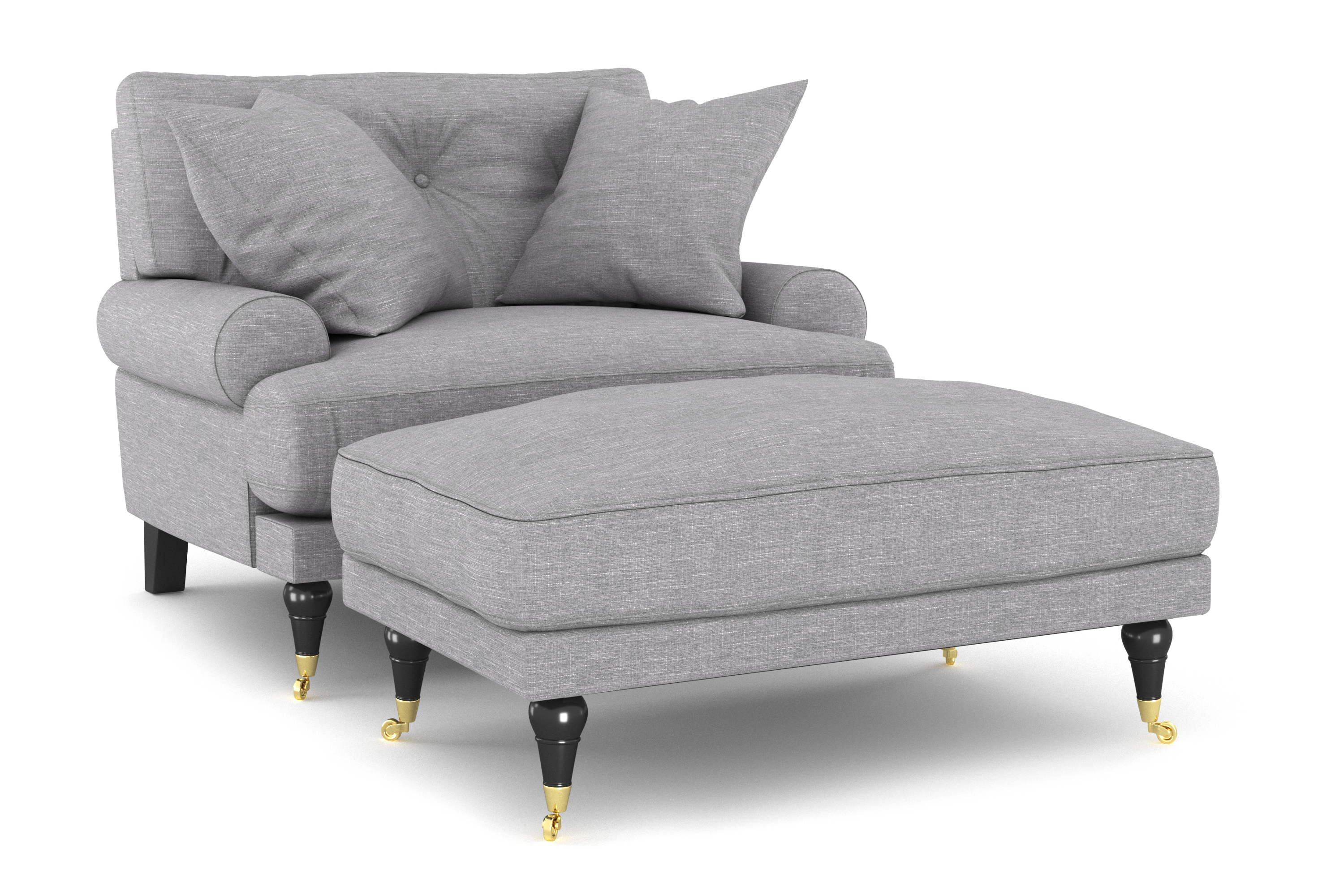 anthony fåtölj med fotpall ljusgrå/mässing -