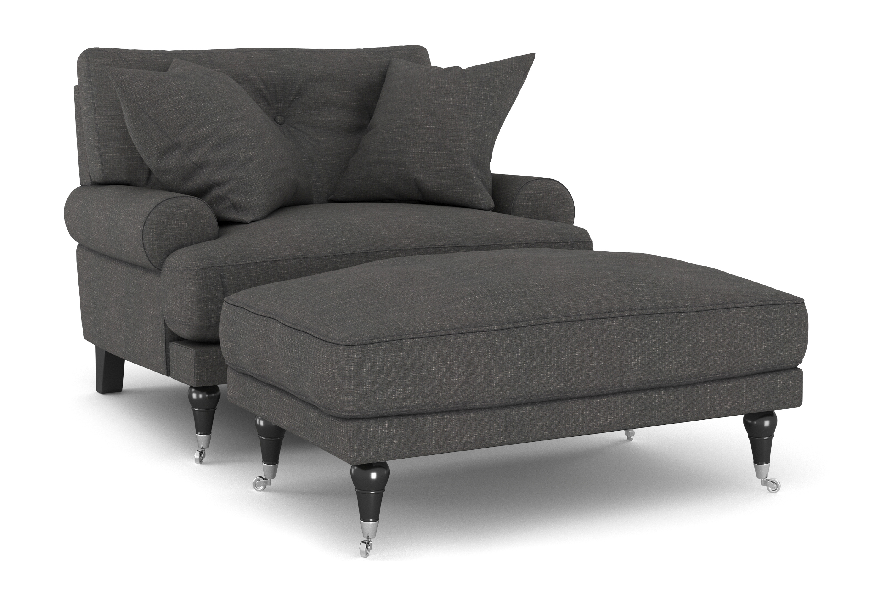 anthony fåtölj med fotpall mörkgrå/krom -