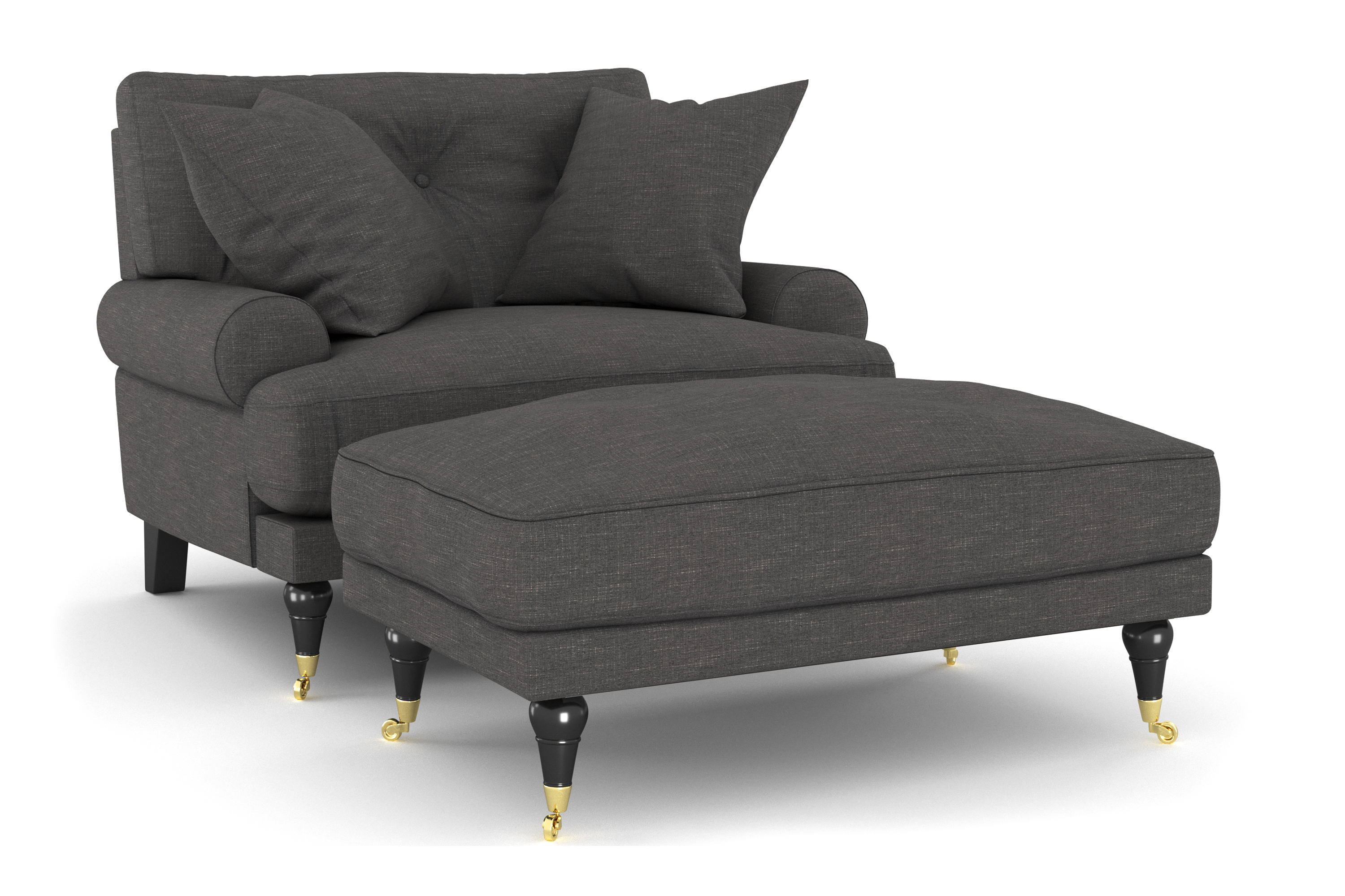 anthony fåtölj med fotpall mörkgrå/mässing -