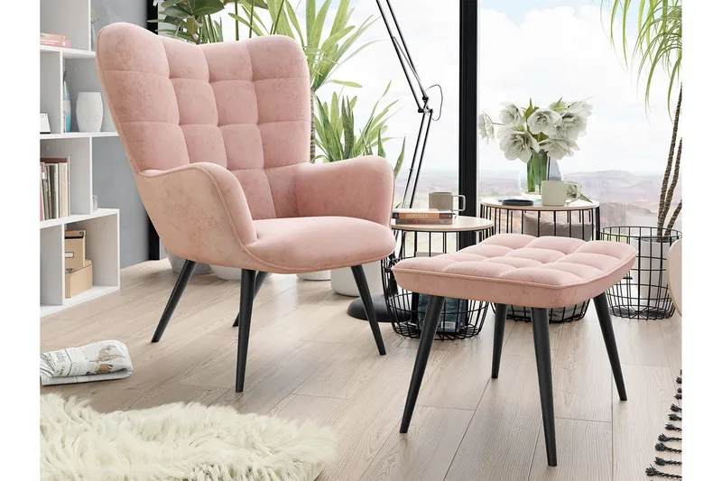 Fåtölj - Rosa - Möbler - Vardagsrum - Fåtöljer - Fåtölj med fotpall