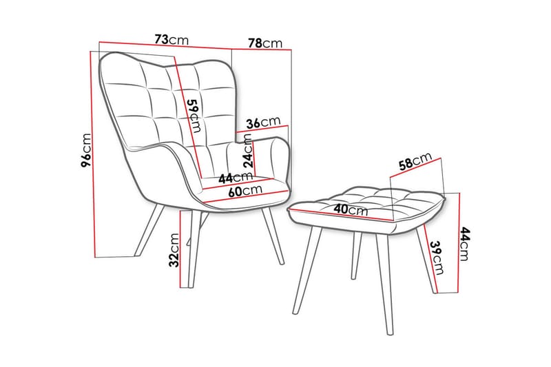 Fåtölj - Rosa - Möbler - Vardagsrum - Fåtöljer - Fåtölj med fotpall
