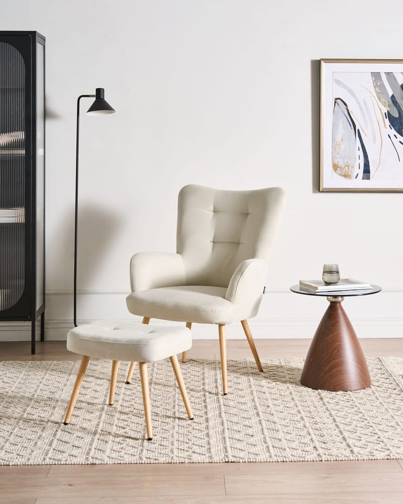Fåtölj Vejle - Ljusbeige - Möbler - Vardagsrum - Fåtöljer - Fåtölj med fotpall