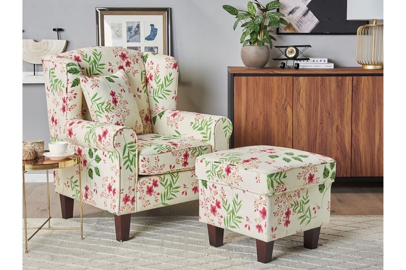 HJELLUM Fåtölj med Fotpall Blommönster Beige - Möbler - Vardagsrum - Fåtöljer