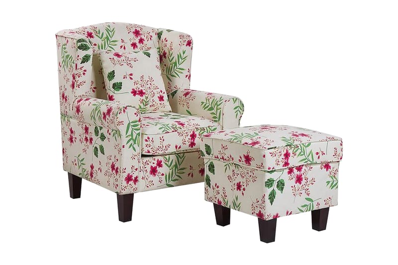 HJELLUM Fåtölj med Fotpall Blommönster Beige - Möbler - Vardagsrum - Fåtöljer