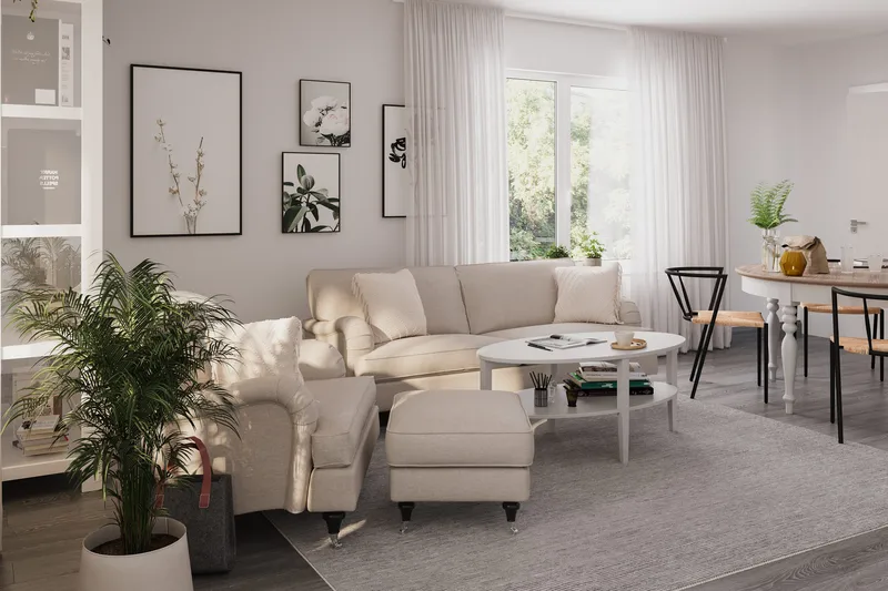 Howard Classic Fåtölj med Fotpall - Beige - Möbler - Vardagsrum - Fåtöljer - Fåtölj med fotpall