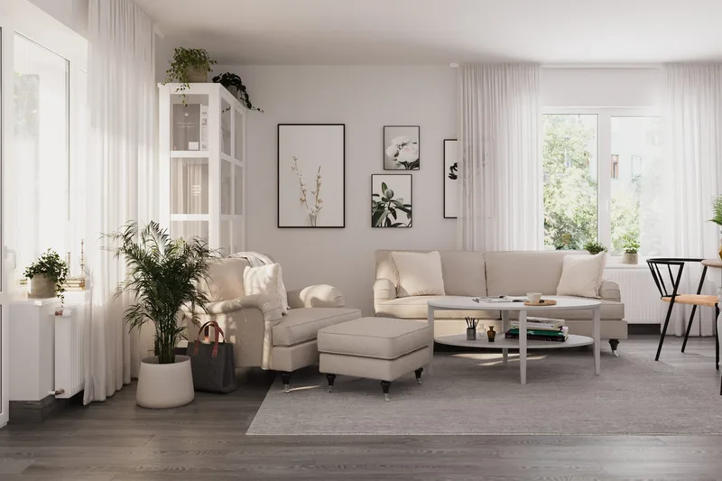 Howard Classic Fåtölj med Fotpall - Beige - Möbler - Vardagsrum - Fåtöljer - Fåtölj med fotpall