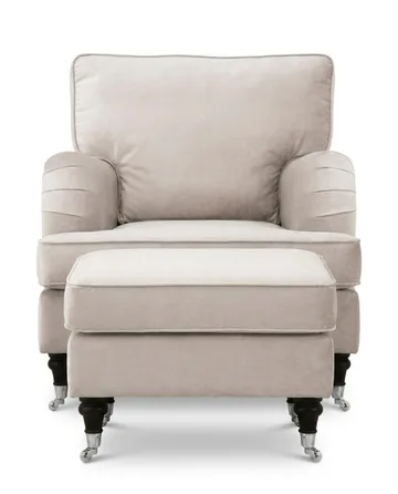 Howard Classic Soffgrupp Fåtölj och Fotpall i Sammet - Beige - Möbler - Vardagsrum - Fåtöljer - Howard fåtölj