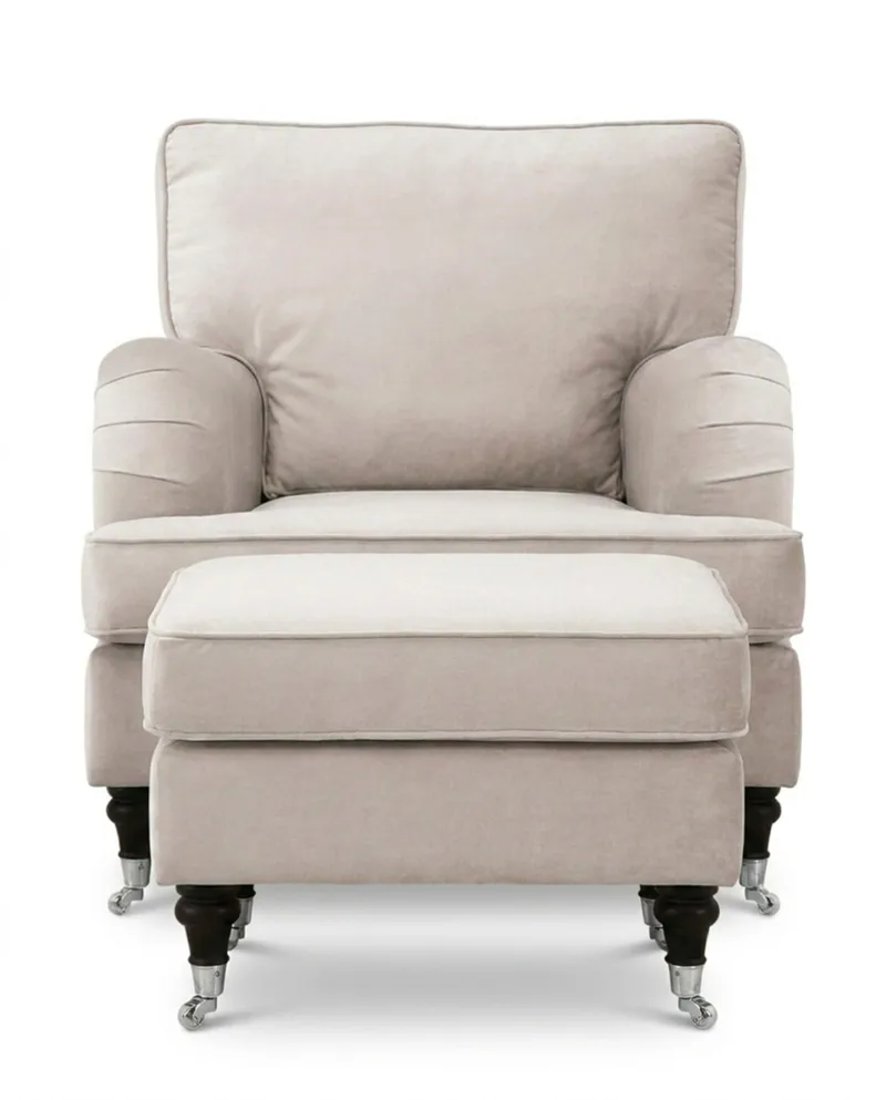 Howard Classic Soffgrupp Fåtölj och Fotpall i Sammet - Beige - Möbler - Vardagsrum - Fåtöljer - Howard fåtölj