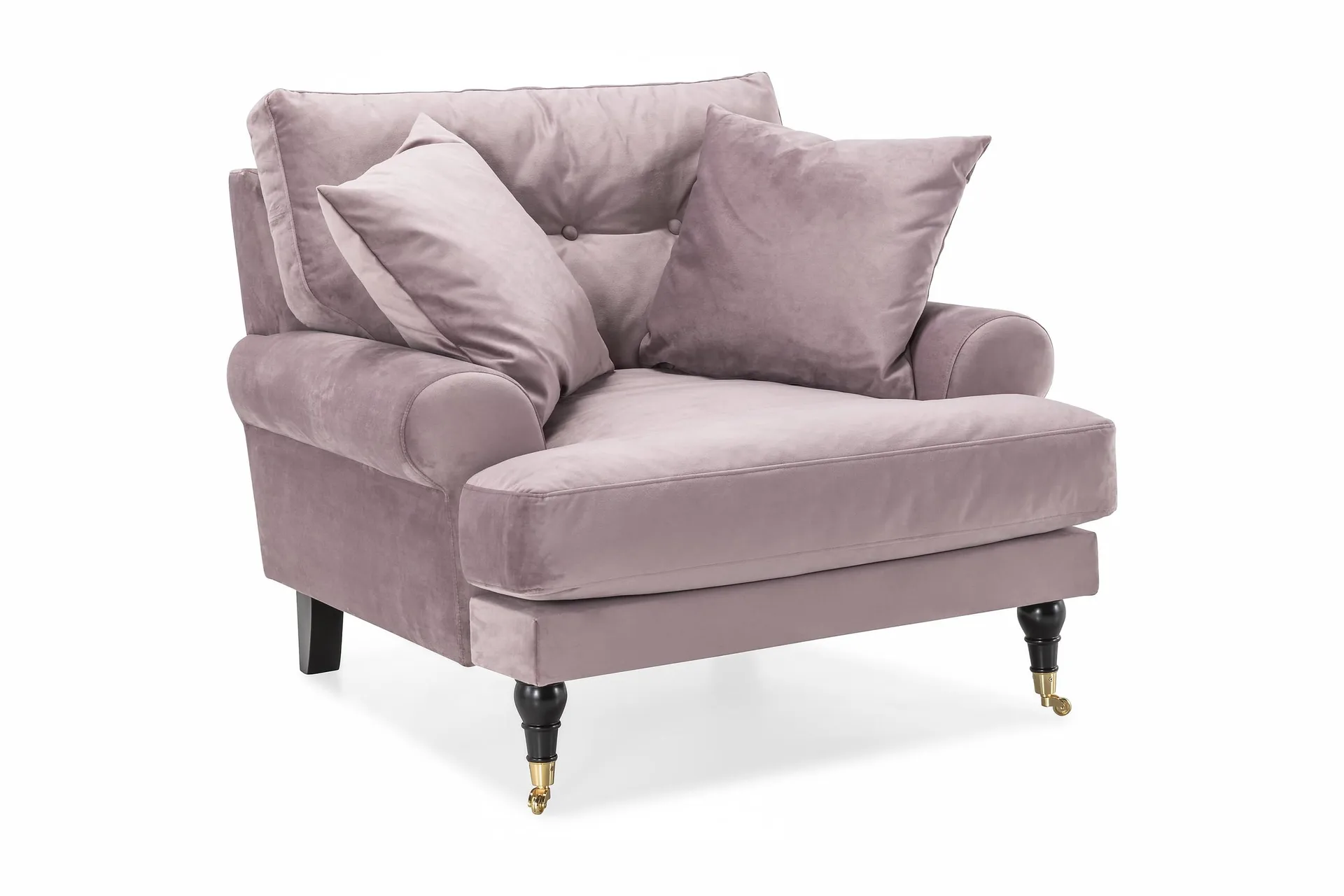 andrew sammetsfåtölj - lila/mässing