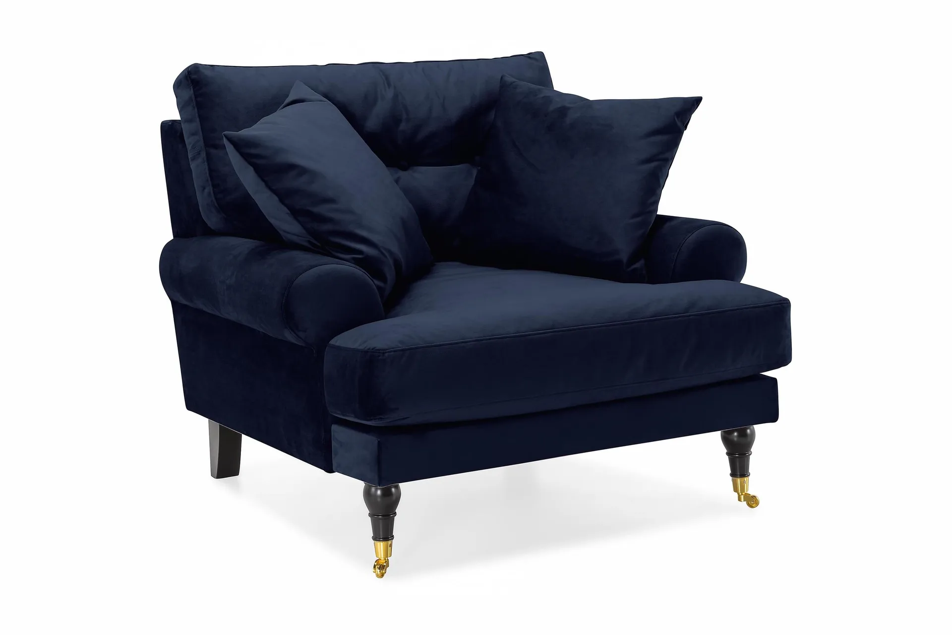 andrew sammetsfåtölj - midnattsblå/mässing