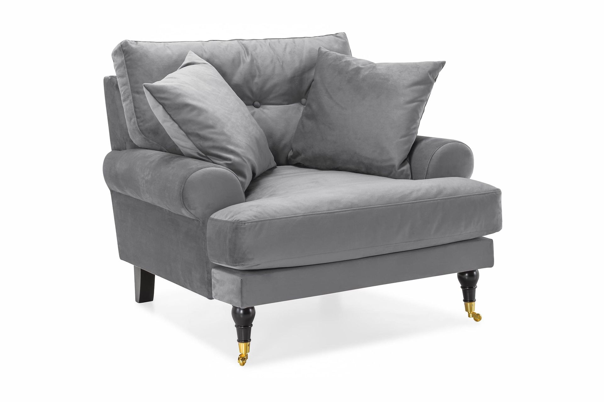 andrew sammetsfåtölj - silvergrå/mässing