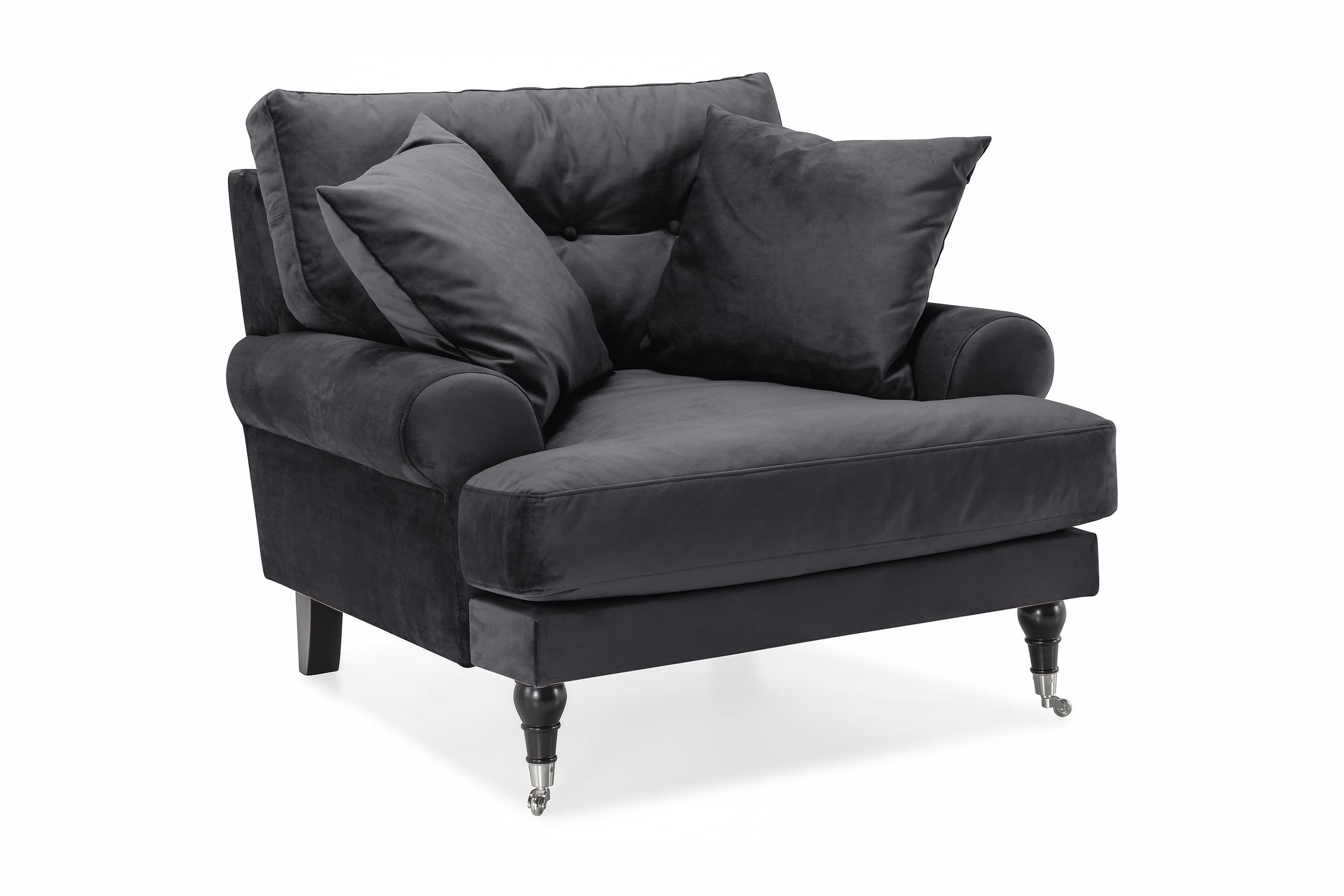 anthony sammetsfåtölj mörkgrå/krom -