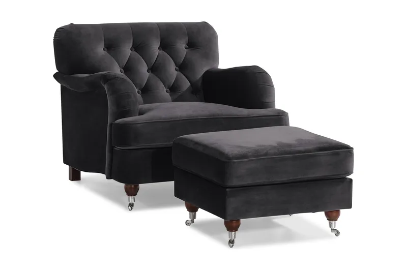 Howard Riviera Fåtölj med Fotpall - Mörkgrå - Möbler - Vardagsrum - Fåtöljer - Fåtölj med fotpall
