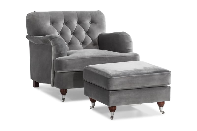 Howard Riviera Fåtölj med Fotpall, Silvergrå