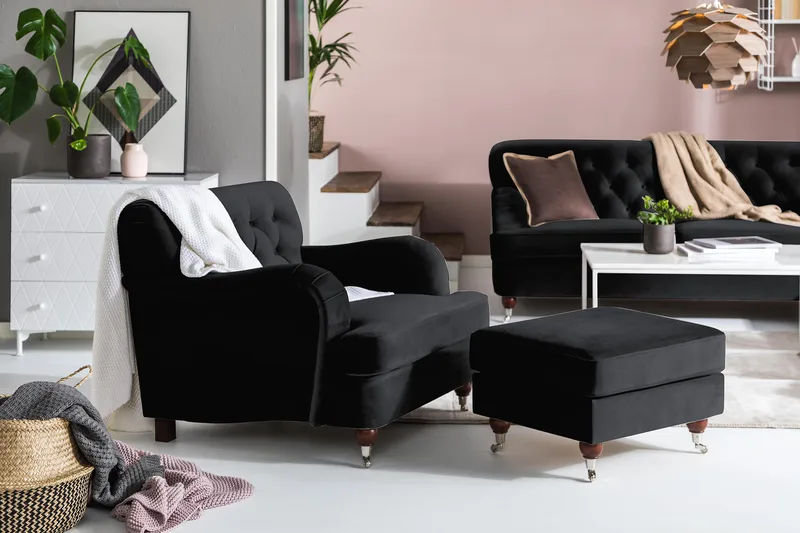 Howard Riviera Fåtölj med Fotpall - Svart - Möbler - Vardagsrum - Fåtöljer - Fåtölj med fotpall