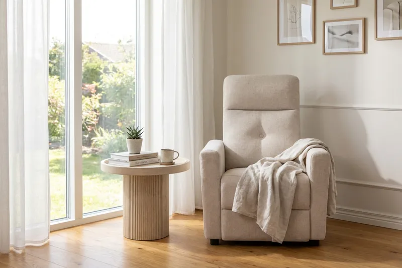 Leia Manuell Reclinerfåtölj i Tyg - Beige - Möbler - Vardagsrum - Fåtöljer - Biofåtöljer & reclinerfåtöljer