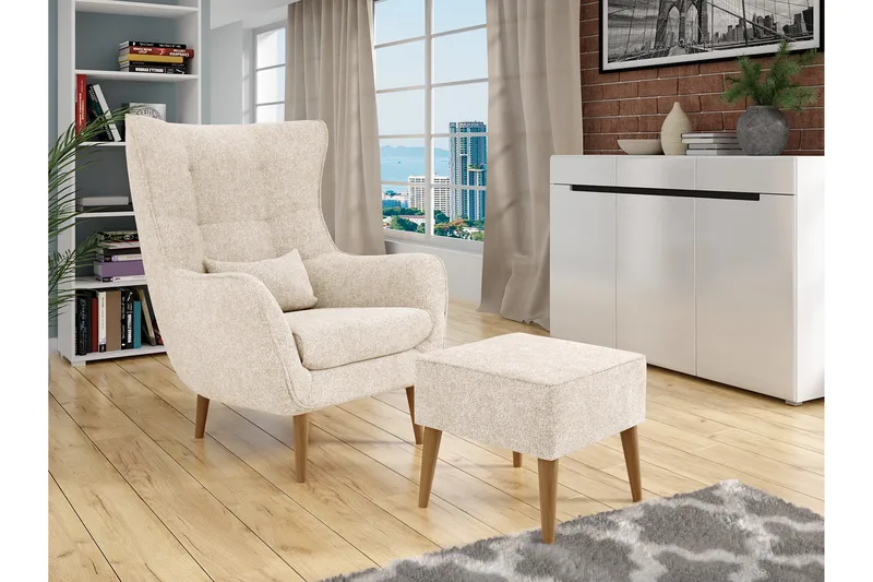 Fåtölj LORD med fotpall - Beige - Möbler - Vardagsrum - Fåtöljer - Öronlappsfåtölj