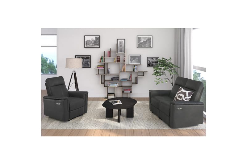 Reclinerfåtölj Loft24 Fåtölj Southbrook Grå, PU/trä/metall, Elektrisk vilstol Grå - Möbler - Vardagsrum - Fåtöljer - Biofåtöljer & reclinerfåtöljer