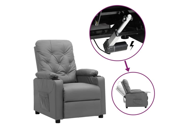 Reclinerfåtölj med uppresningshjälp grå konstläder - Grå - Möbler - Vardagsrum - Fåtöljer - Biofåtöljer & reclinerfåtöljer