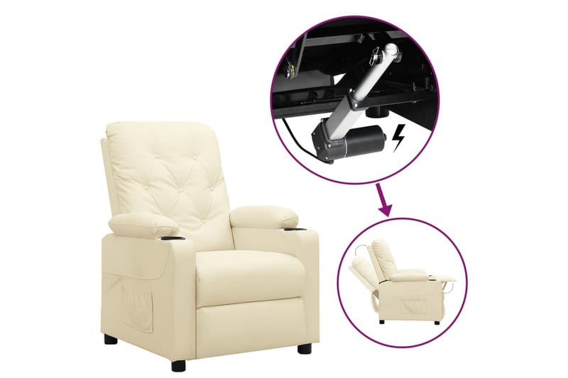 Reclinerfåtölj med uppresningshjälp gräddvit konstläder - Kräm - Möbler - Vardagsrum - Fåtöljer - Biofåtöljer & reclinerfåtöljer