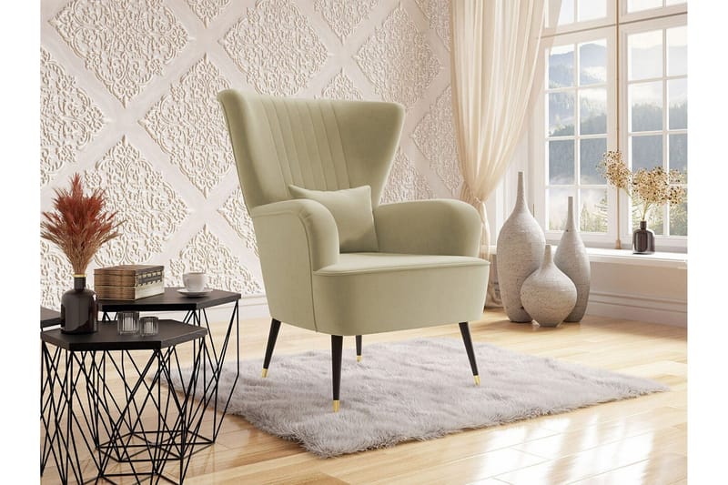 Rushmore Retro Fåtölj i Tyg med Träben - Beige - Möbler - Vardagsrum - Fåtöljer