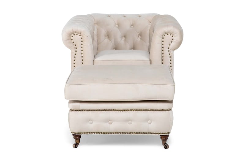 CHESTERFIELD DELUXE Fåtölj+Fotpall Sammet Beige - Möbler - Vardagsrum - Fåtöljer - Sammetsfåtölj
