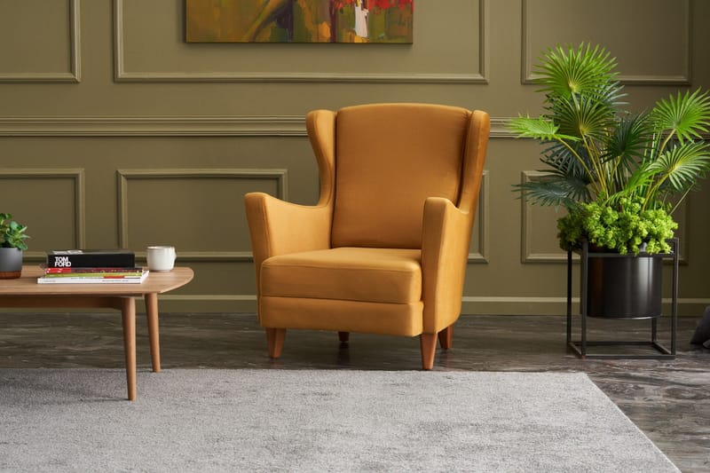 Edgara Fåtölj - Sammet/Guld/Natur - Möbler - Vardagsrum - Fåtöljer - Sammetsfåtölj