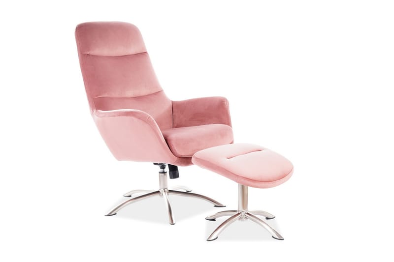 Henkhaus Sammetsfåtölj med Fotpall Ställbar, Antikrosa/Silver