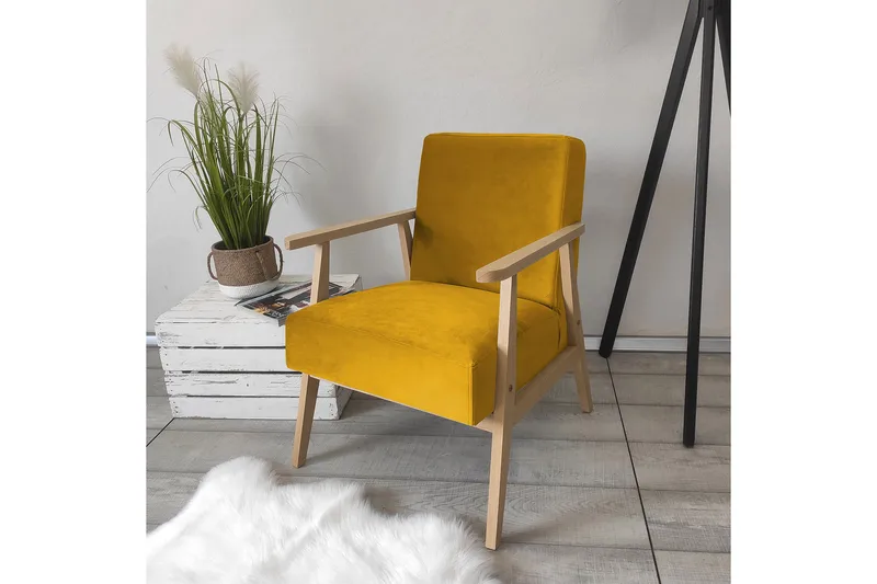 Retro Fåtölj - Sammet/Gul - Möbler - Vardagsrum - Fåtöljer - Sammetsfåtölj