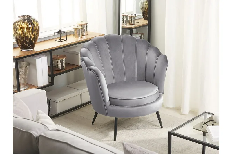 Sarannell Sammetsfåtölj - Grå - Möbler - Vardagsrum - Fåtöljer - Sammetsfåtölj