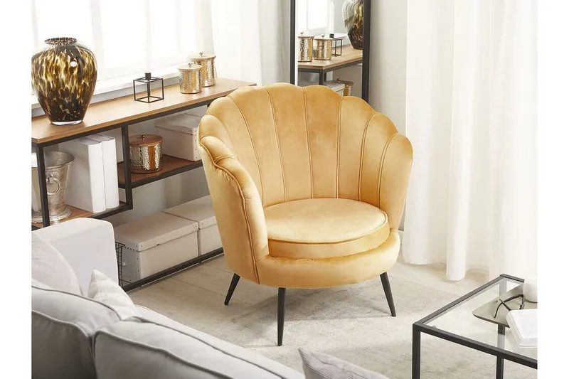 Sarannell Sammetsfåtölj - Gul - Möbler - Vardagsrum - Fåtöljer