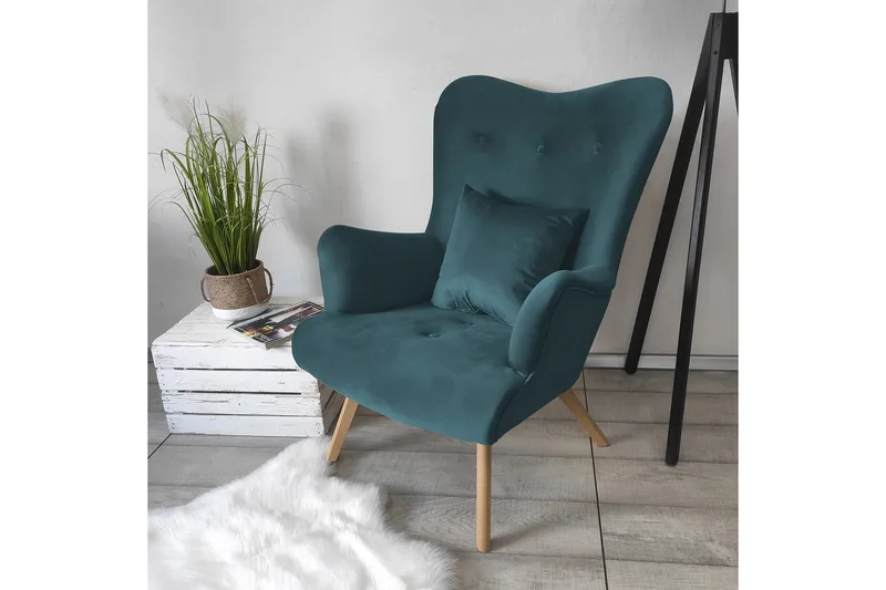 Skandynawski Fåtölj - Sammet/Blå - Möbler - Vardagsrum - Fåtöljer - Sammetsfåtölj