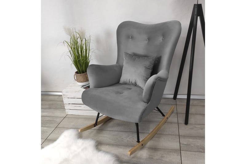 Skandynawski Fåtölj - Sammet/Grå - Möbler - Vardagsrum - Fåtöljer - Sammetsfåtölj