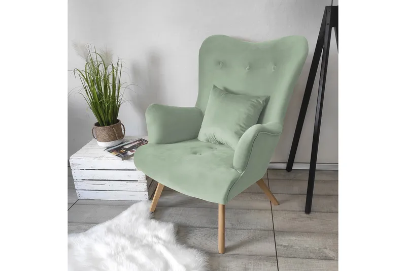 Skandynawski Fåtölj - Sammet/Grön - Möbler - Vardagsrum - Fåtöljer - Sammetsfåtölj