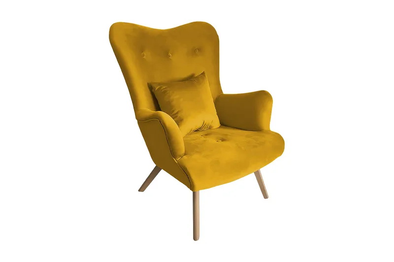 Skandynawski Fåtölj, Sammet/Gul