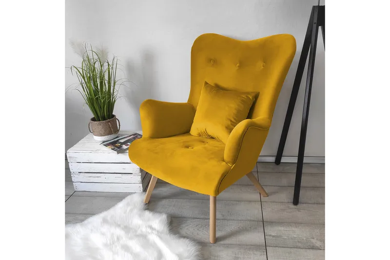 Skandynawski Fåtölj - Sammet/Gul - Möbler - Vardagsrum - Fåtöljer