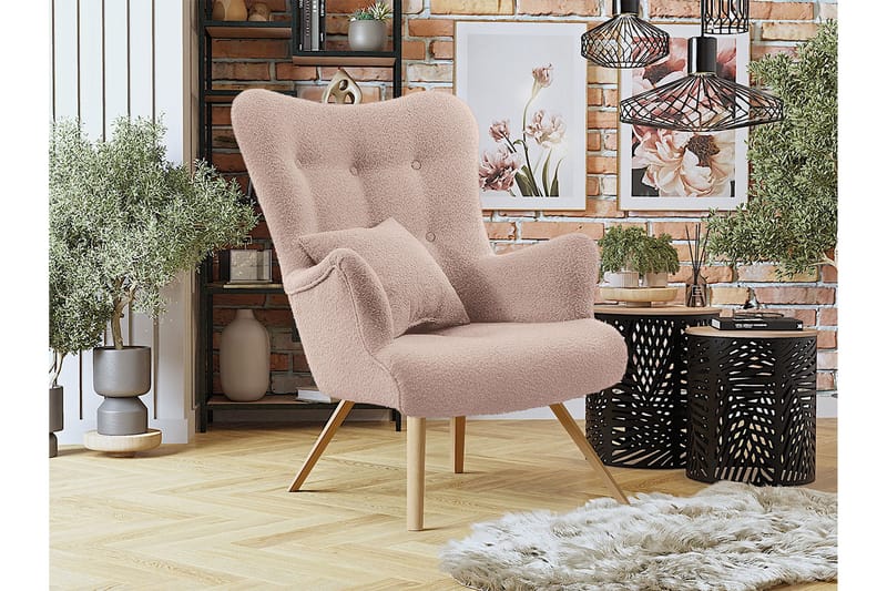Skandynawski Oval Fåtölj i Bouclé med Träben - Beige - Möbler - Vardagsrum - Fåtöljer