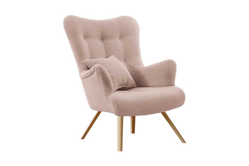 Skandynawski Oval Fåtölj i Bouclé med Träben, Beige