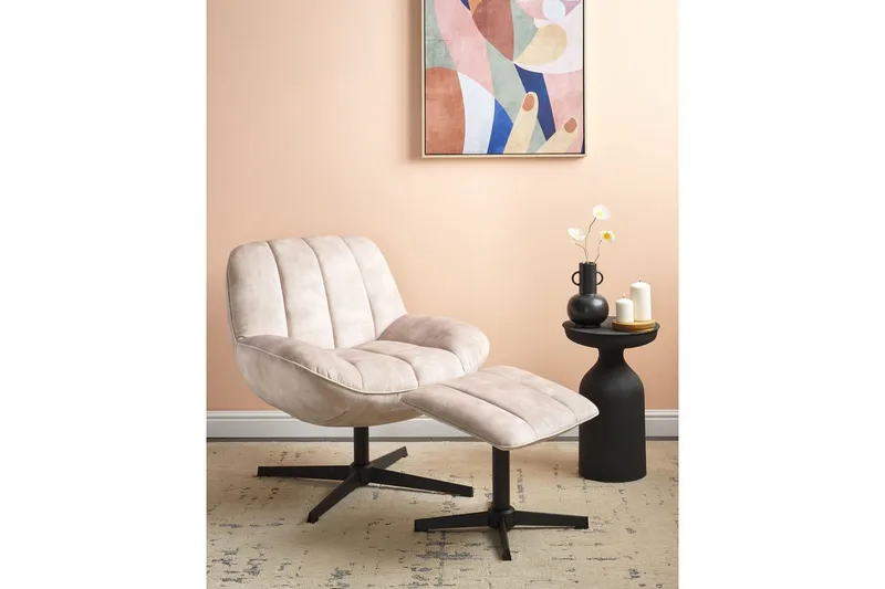 Svängbar fåtölj Lia - Beige, svart - Möbler - Vardagsrum - Fåtöljer - Fåtölj utan armstöd