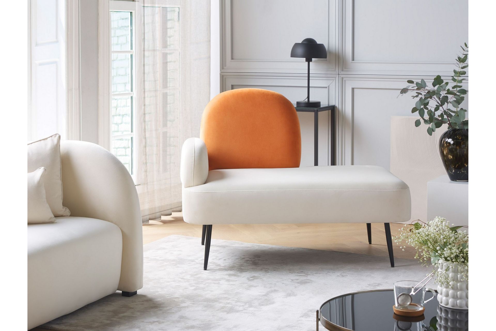 Toshio Schäslong 76 cm Vänster - Vit/Orange - Möbler - Vardagsrum - Fåtöljer - Schäslongfåtöljer & divanfåtöljer