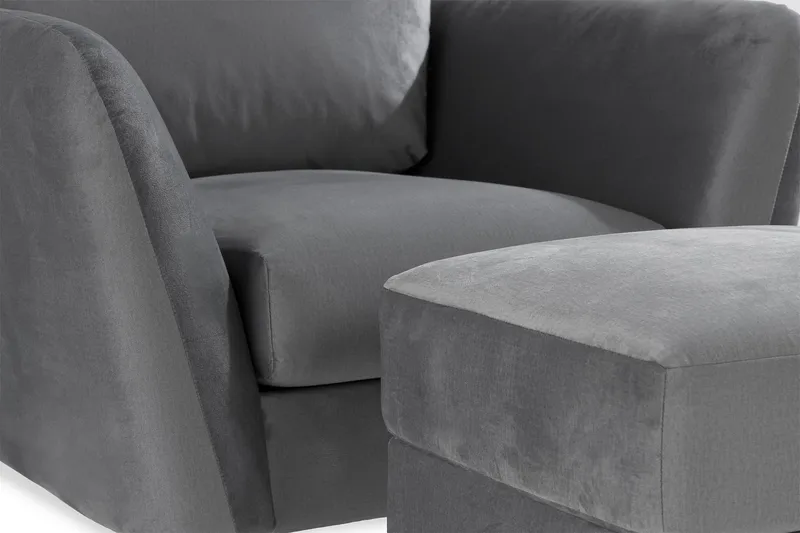Trend Fåtölj med Fotpall - Ljusgrå Sammet - Möbler - Vardagsrum - Fåtöljer - Sammetsfåtölj