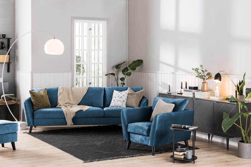 Trend Fåtölj med Fotpall - Midnattsblå Sammet - Möbler - Vardagsrum - Fåtöljer - Fåtölj med fotpall