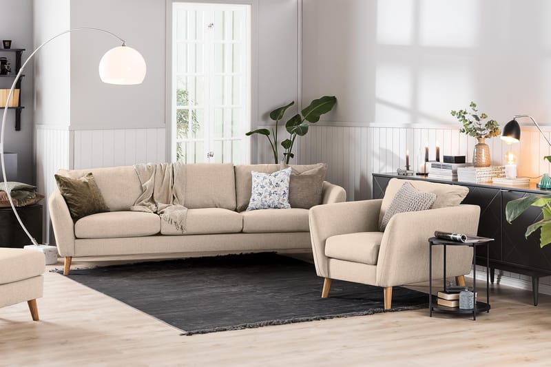 Trend Soffgrupp Fåtölj med Fotpall - Beige - Möbler - Vardagsrum - Fåtöljer