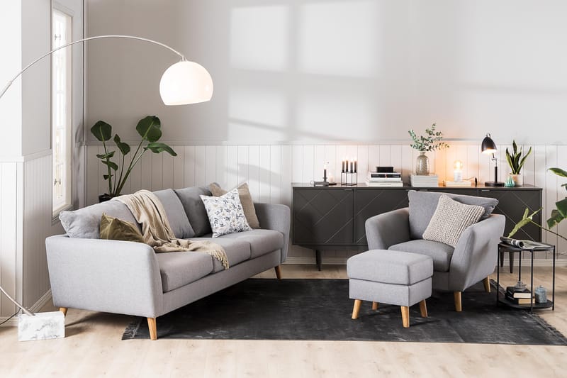 Trend Soffgrupp Fåtölj med Fotpall - Ljusgrå - Möbler - Vardagsrum - Fåtöljer - Fåtölj med fotpall