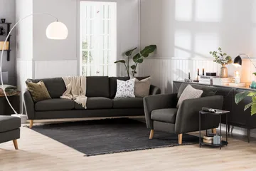 Trend Soffgrupp Fåtölj med Fotpall - Svart - Möbler - Vardagsrum - Fåtöljer - Fåtölj med fotpall