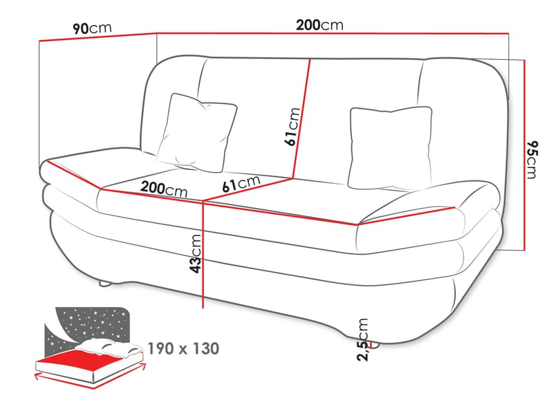 Figurelle 3-sits Bäddsoffa - svart - Möbler - Vardagsrum - Bäddsoffor