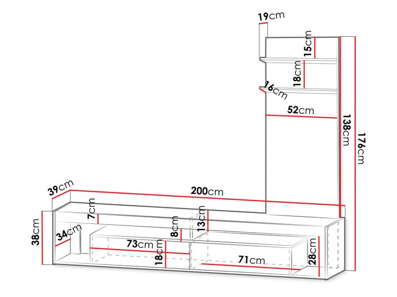 Fiorea Möbelset - Tv-bänk 200 cm + Vägghylla 138 cm - brun och grå - Möbler - Vardagsrum - Möbelset för vardagsrum