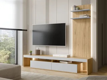 Fiorea Möbelset - Tv-bänk 200 cm + Vägghylla 138 cm - brun och grå - Möbler - Vardagsrum - Möbelset för vardagsrum