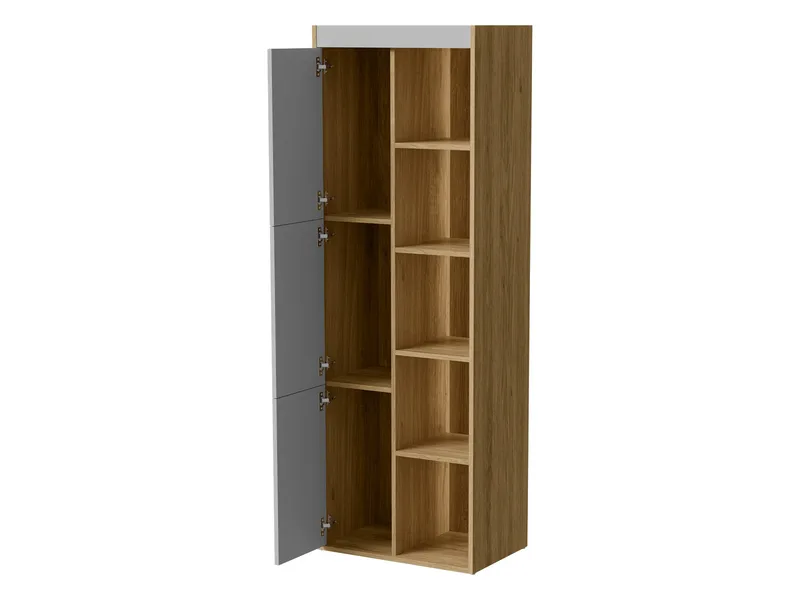 Fiorea Möbelset - Tv-bänk 200 cm + Vägghylla 138 cm +  Skänk 151 cm + Vitrinskåp 60 cm - brun och grå - Möbler - Vardagsrum - Möbelset för vardagsrum
