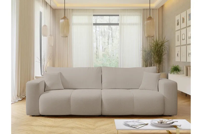 Flo Bäddsoffa 3-sits i Plysch - Beige - Möbler - Vardagsrum - Bäddsoffor